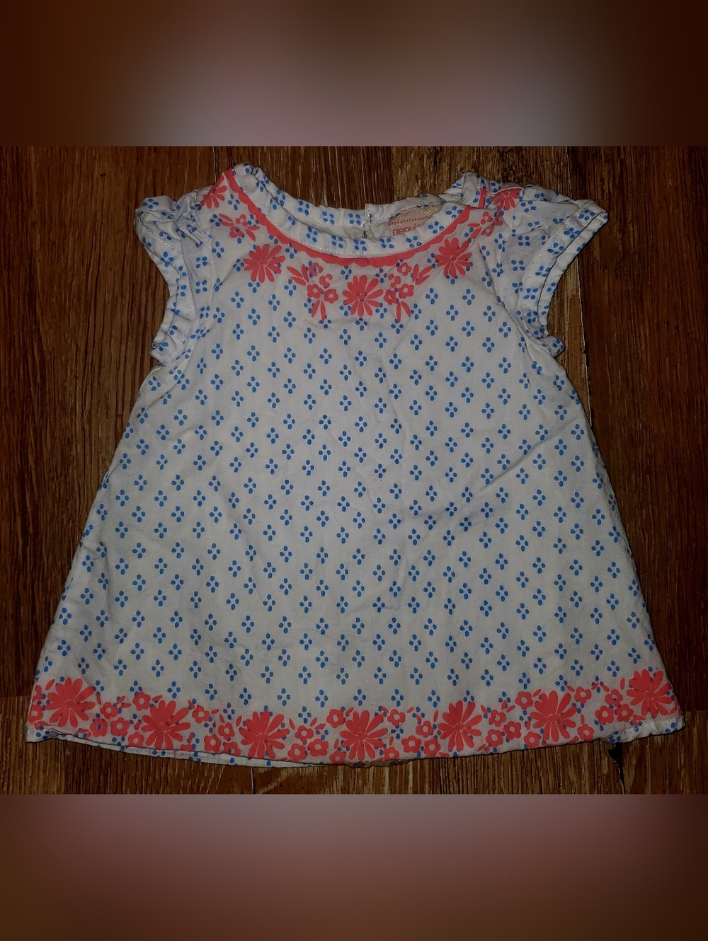 OshKosh B'gosh White Baby Dress with Blue Dots & Coral Flowers